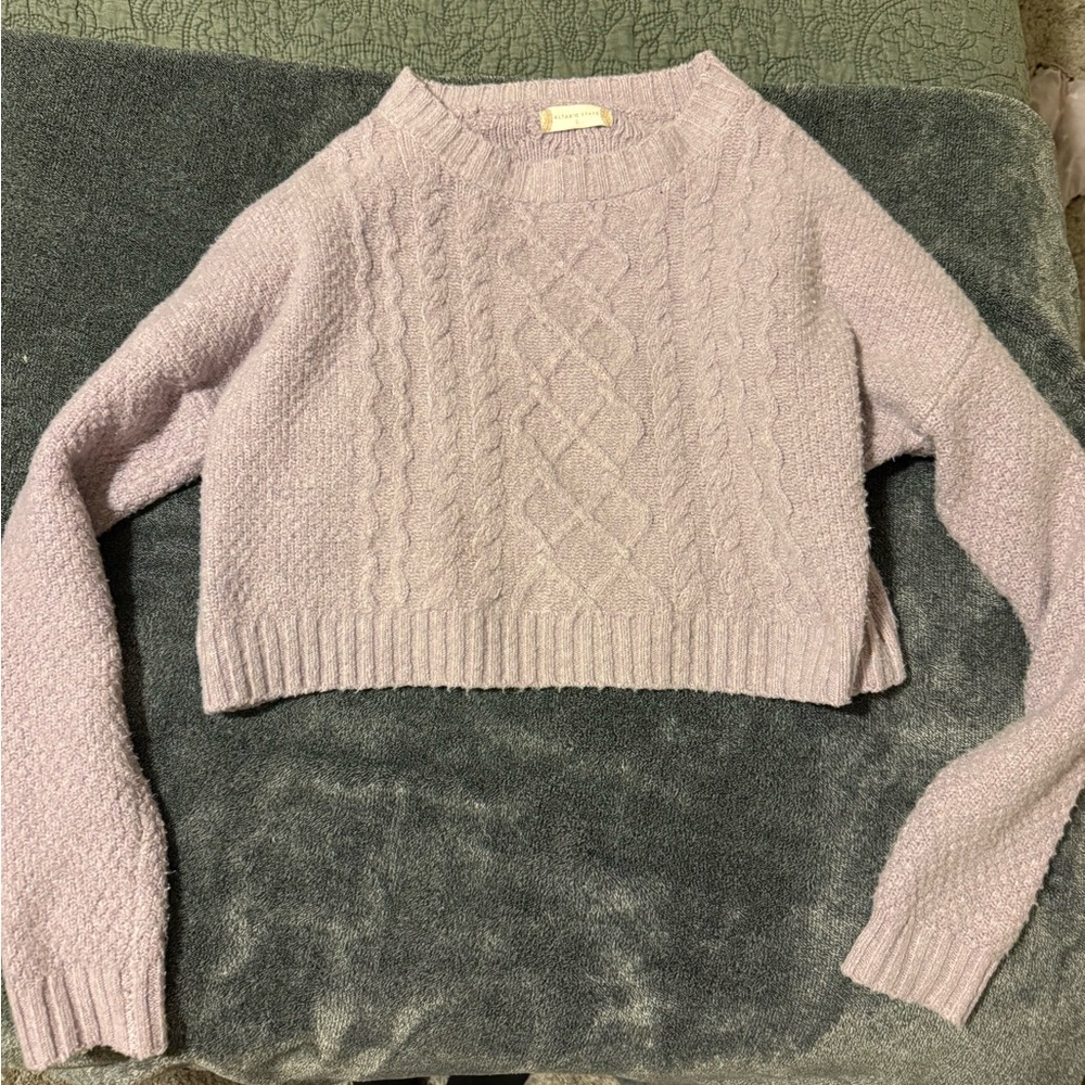 Women's Cropped Cable Knit Sweater - Light Purple/Lilac/Lavender